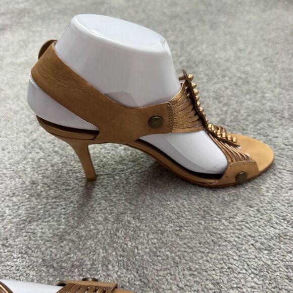 Cynthia Vincent Slingback Gladiator Heeled Sandals Women 8.5 Gold Bronze Leather - Picture 8 of 16